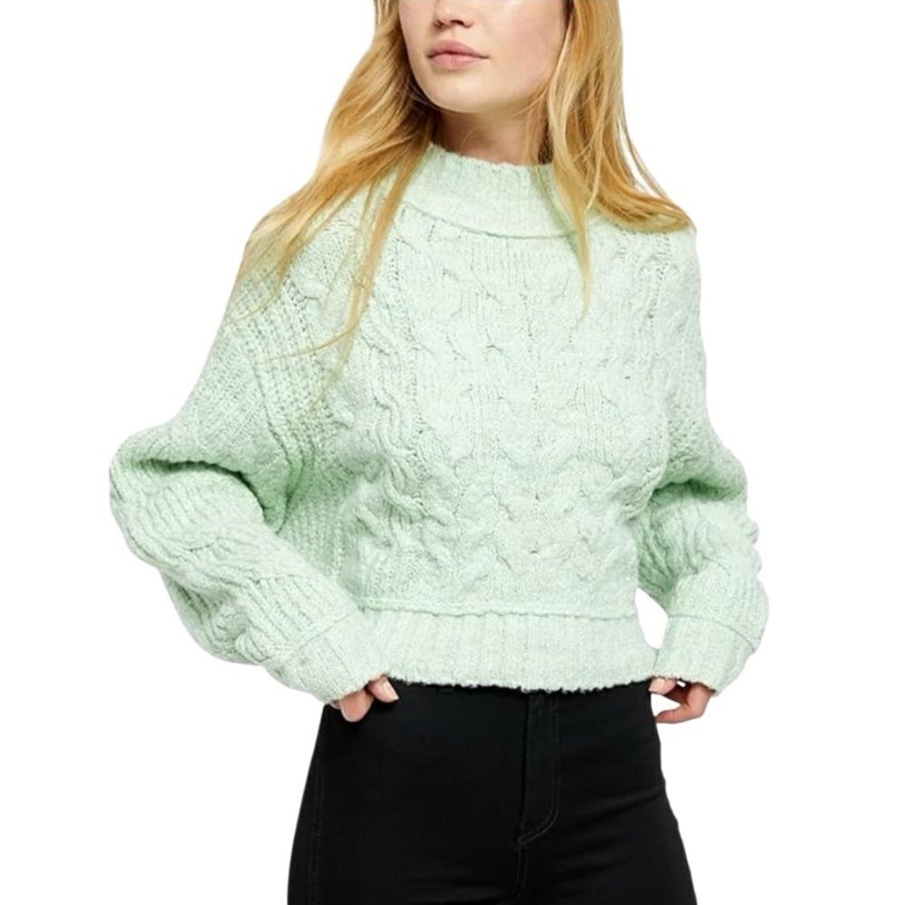 Free People Merry Go Round Cable Knit Mock Neck Sweater